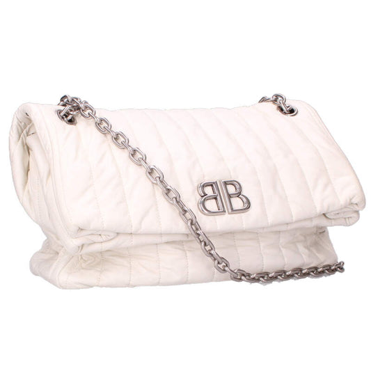 Balenciaga Monaco BB Logo Chain Shoulder Bag White One Size