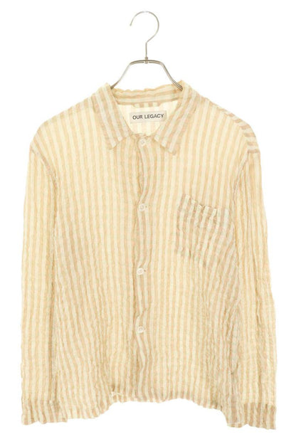 Our Legacy BASQUE SEERSUCKER CHECK Long Sleeve Shirt Beige Size 44