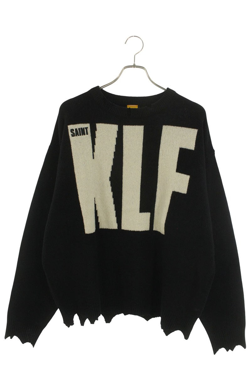 Saint Michael 25AW KLF Embroidered Distressed Knit Sweater Black Size XL