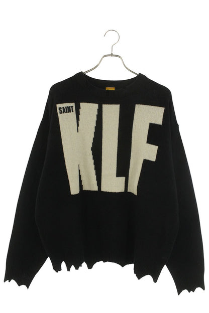 Saint Michael 25AW KLF Embroidered Distressed Knit Sweater Black Size XL