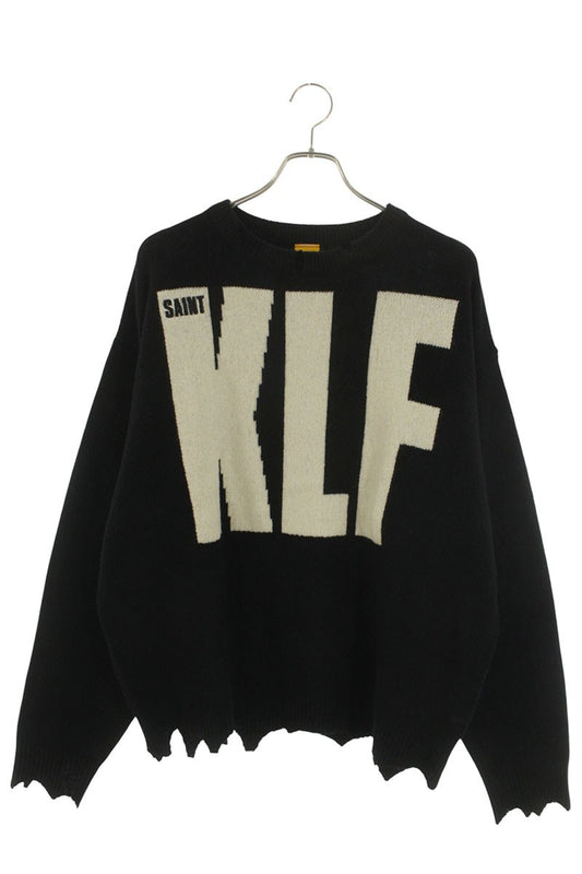 Saint Michael 25AW KLF Embroidered Distressed Knit Sweater Black Size XL