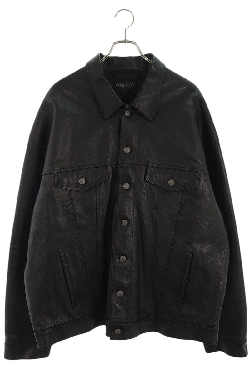 BALENCIAGA Boxy Leather Trucker Jacket Black Size XS