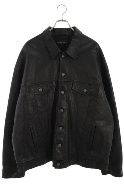BALENCIAGA Boxy Leather Trucker Jacket Black Size XS