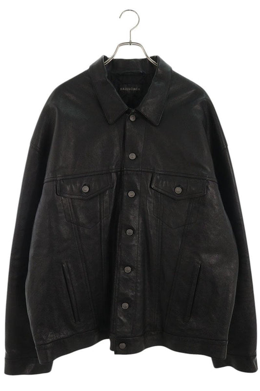 BALENCIAGA Boxy Leather Trucker Jacket Black Size XS