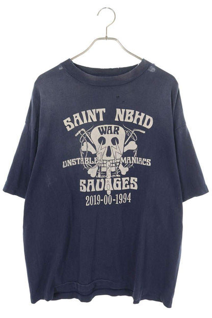 Saint Michael 25SS Vintage Print T-Shirt Blue Size XL