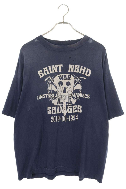 Saint Michael 25SS Vintage Print T-Shirt Blue Size XL