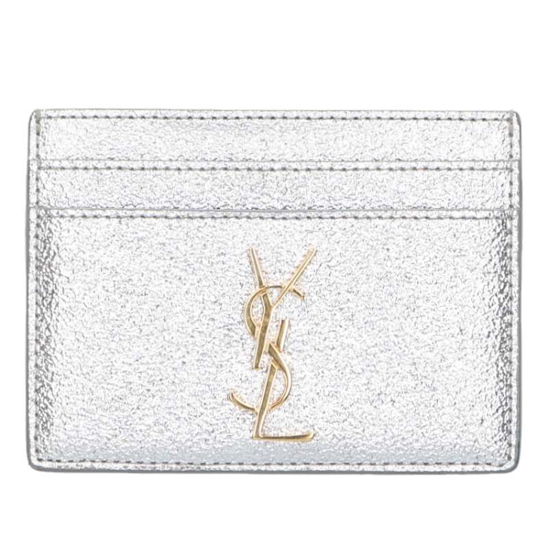 Saint Laurent Paris Logo Leather Card Case Silver