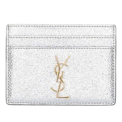 Saint Laurent Paris Logo Leather Card Case Silver