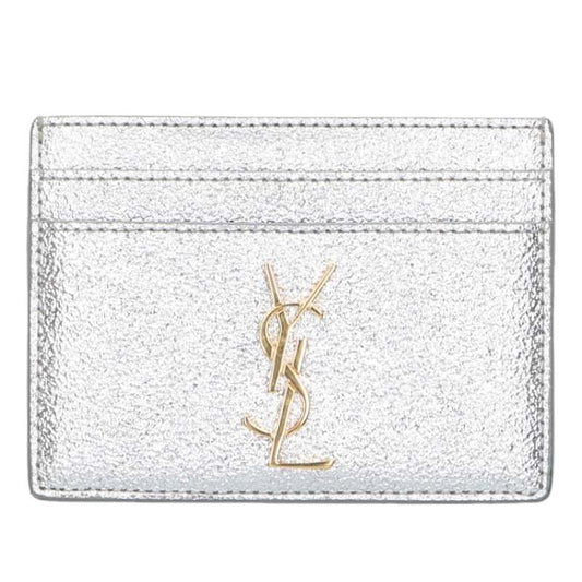 Saint Laurent Paris Logo Leather Card Case Silver