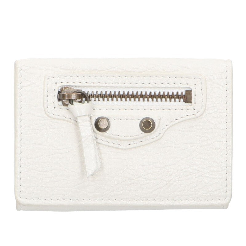 Balenciaga Trifold Leather Wallet White