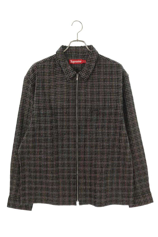 Supreme 25AW Metallic Plaid Zip Up Shirt Black Size XL