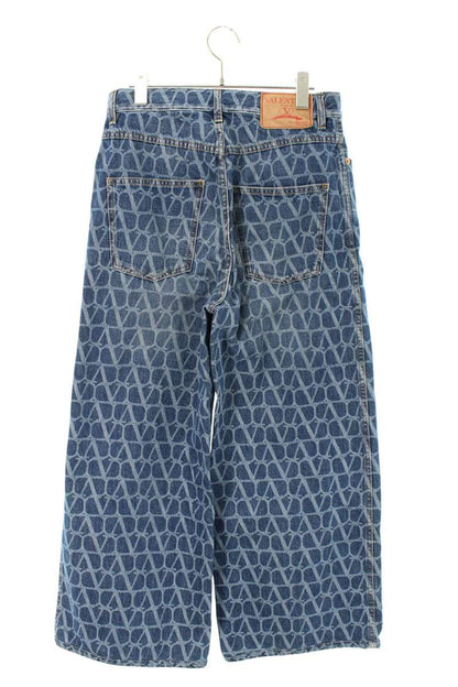 Valentino Logo All-Over Print Denim Pants Blue Size 28