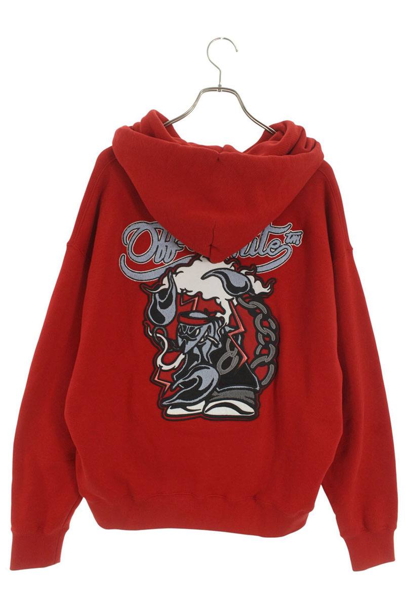 Off-White Embroidered Pullover Hoodie Red Size M