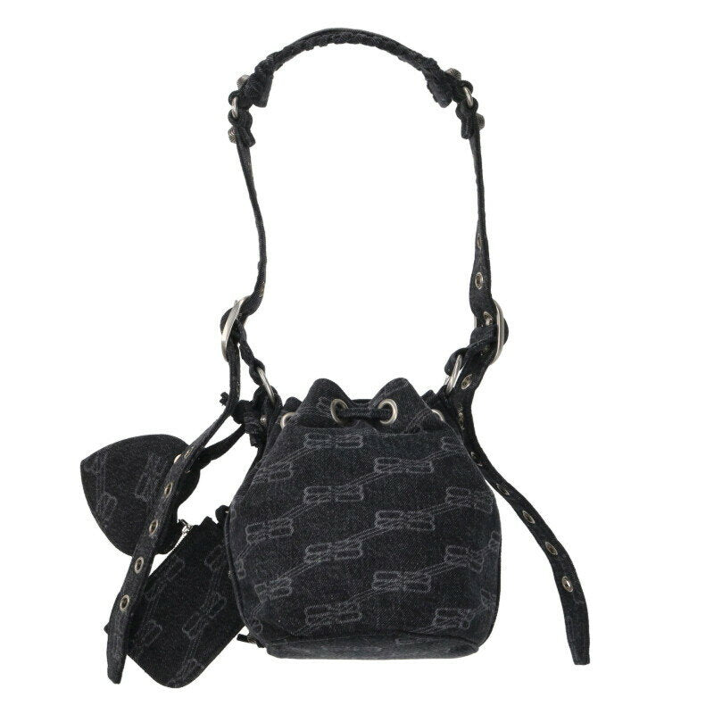 Balenciaga Le Cagol denim all-over print shoulder bag Black One Size
