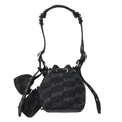 Balenciaga Le Cagol denim all-over print shoulder bag Black One Size