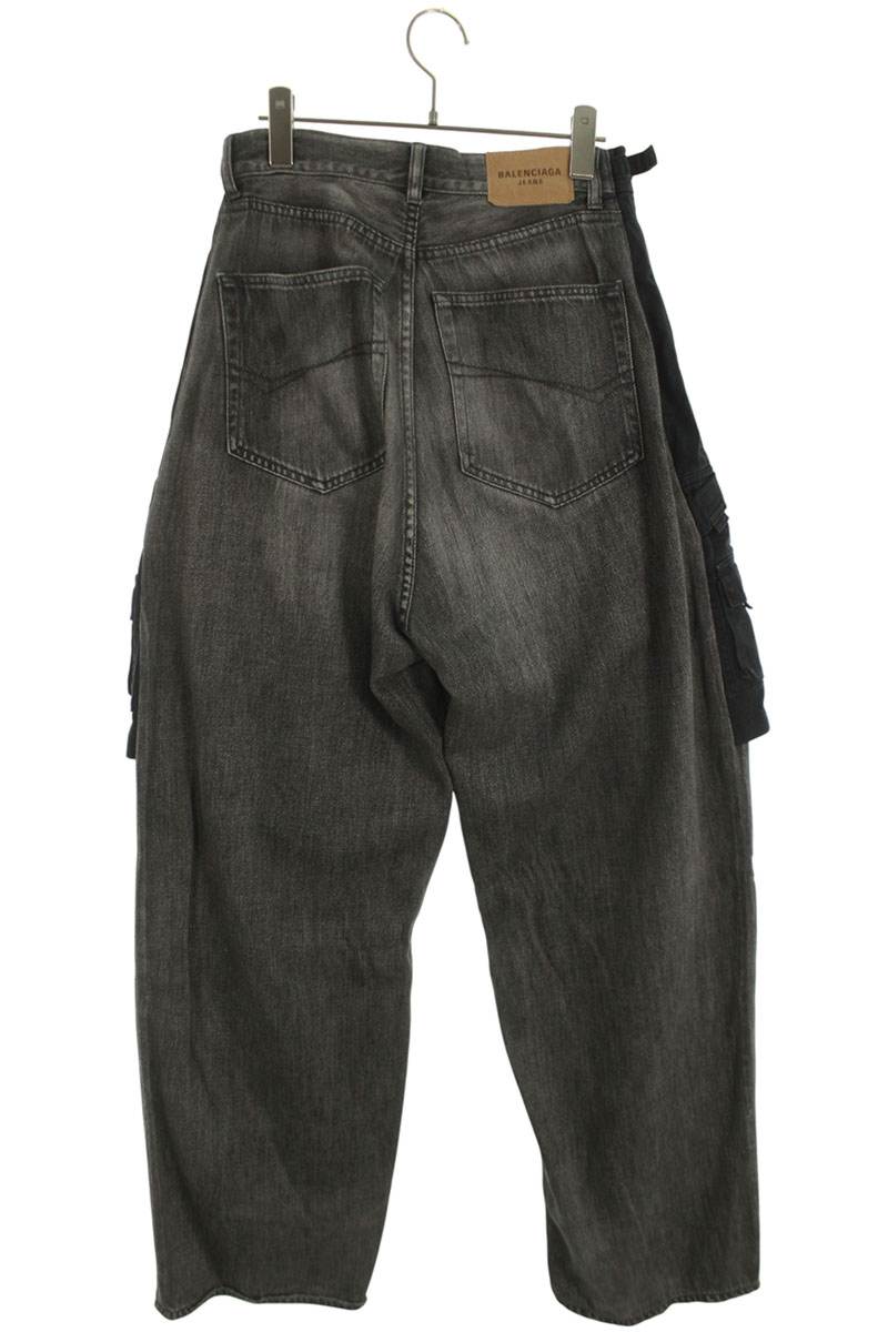 BALENCIAGA Hybrid Cargo Loose Fit Denim Pants Black Size 28