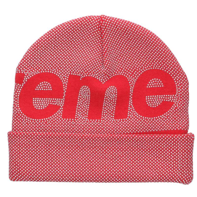 Supreme SIZE Studded Knockout Big Logo Beanie Red x Silver One Size