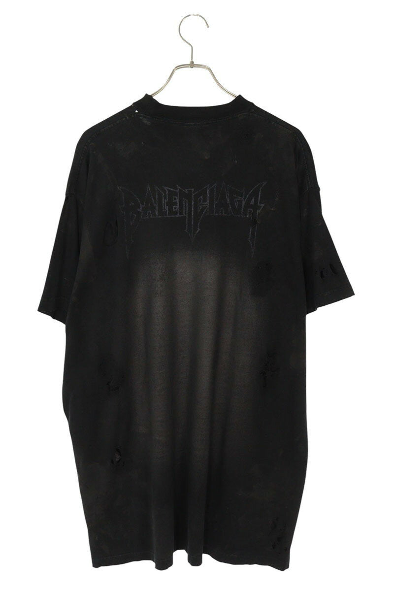 BALENCIAGA Paris Moon Distressed Oversized Tee Black Size S