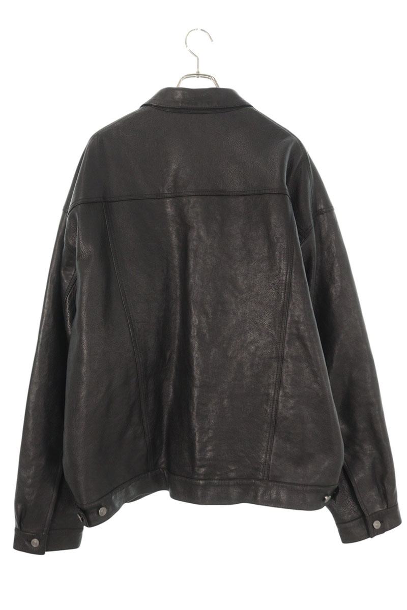BALENCIAGA Boxy Trucker Leather Jacket Black Size S