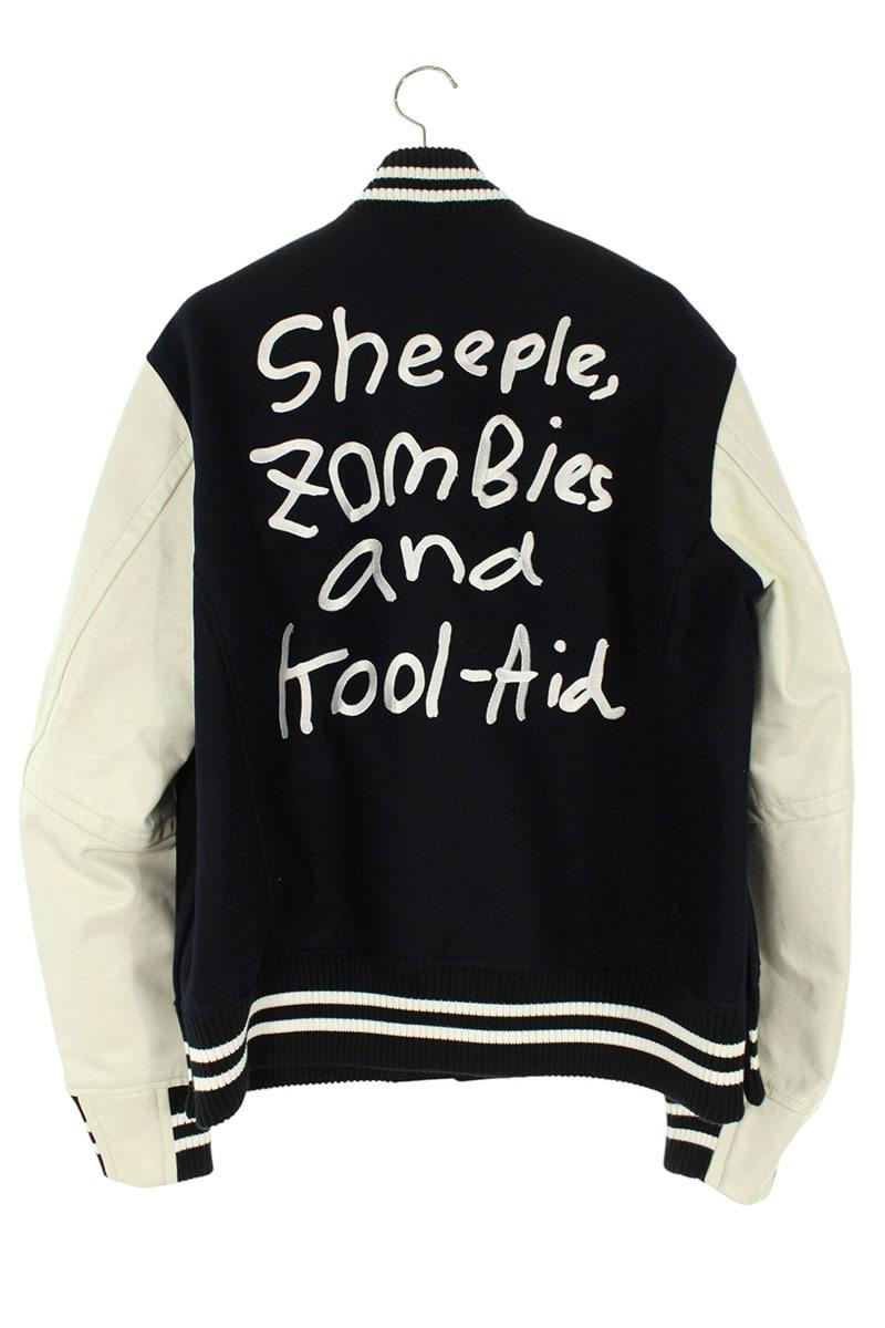 Sacai 22AW Back Embroidered Leather Wool Blouson Blue x White Size L