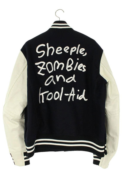 Sacai 22AW Back Embroidered Leather Wool Blouson Blue x White Size L