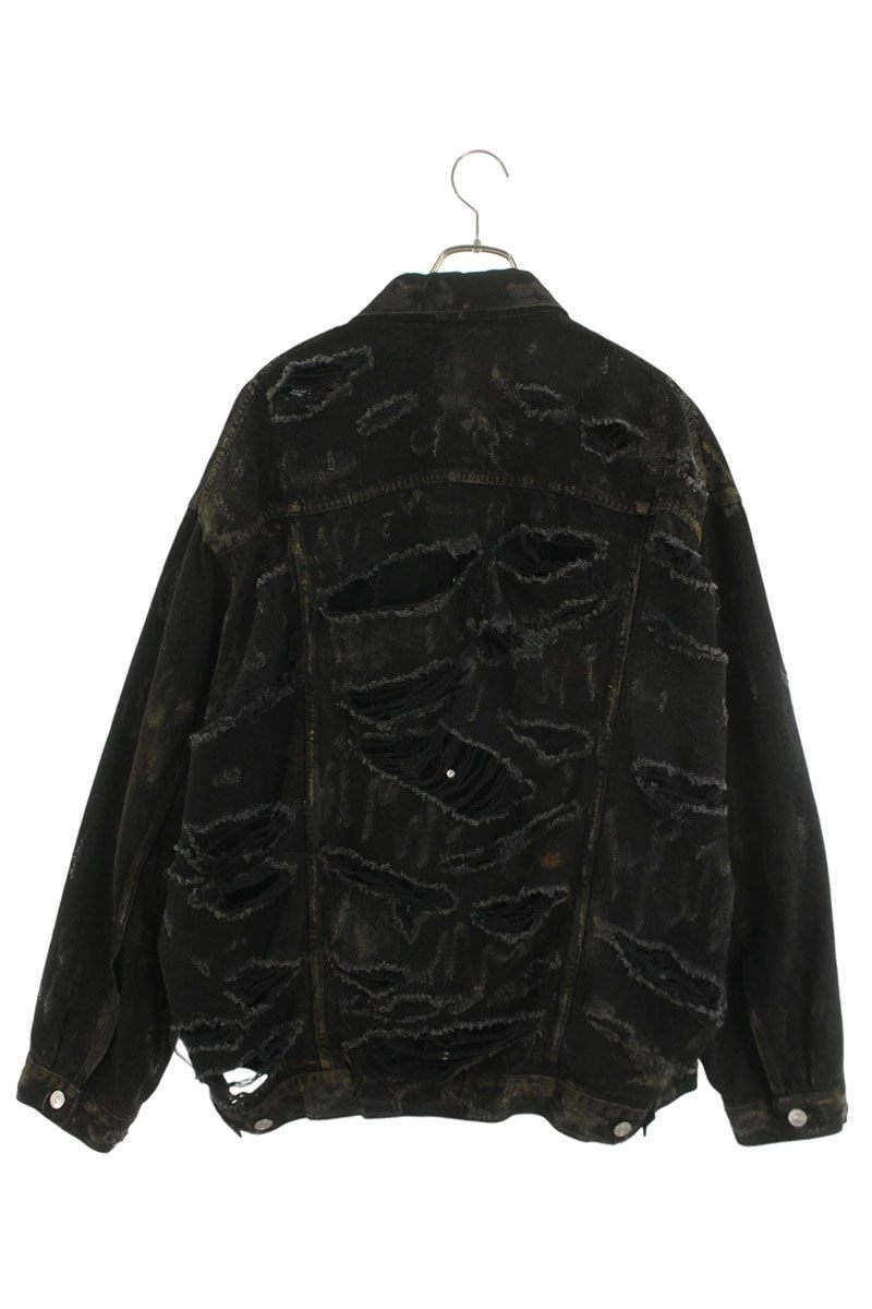BALENCIAGA Destroyed Oversized Denim Jacket Black Size S
