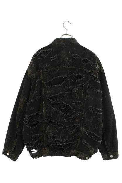 BALENCIAGA Destroyed Oversized Denim Jacket Black Size S