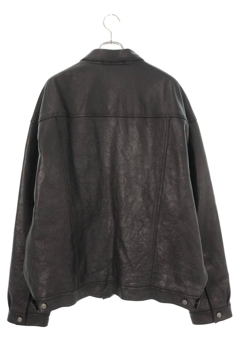 BALENCIAGA Boxy Trucker Leather Jacket Black Size S