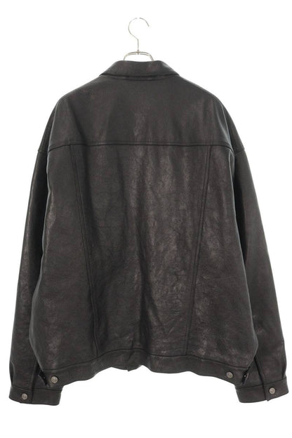 BALENCIAGA Boxy Trucker Leather Jacket Black Size S