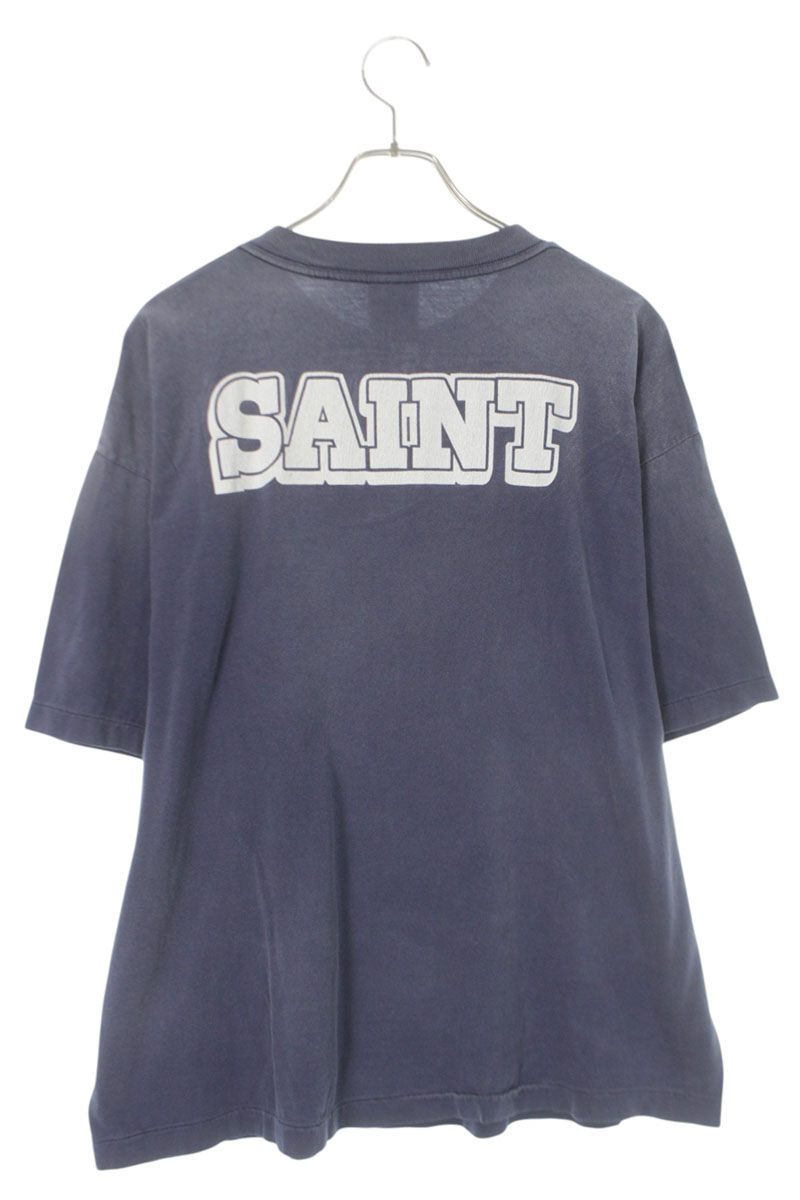 Saint Michael 25SS Vintage Print T-Shirt Blue Size XL