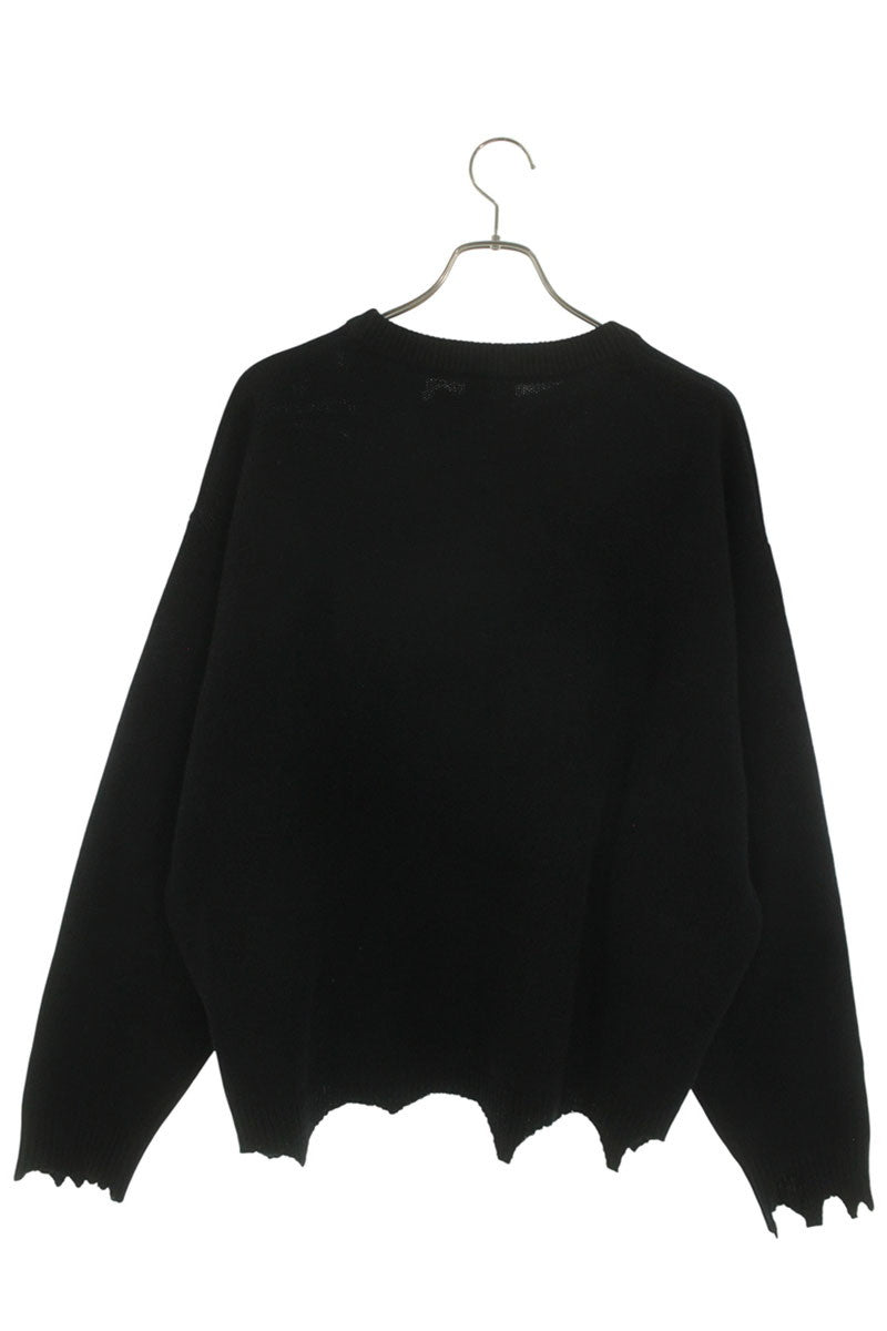 Saint Michael 25AW KLF Embroidered Distressed Knit Sweater Black Size XL