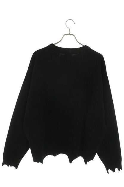Saint Michael 25AW KLF Embroidered Distressed Knit Sweater Black Size XL