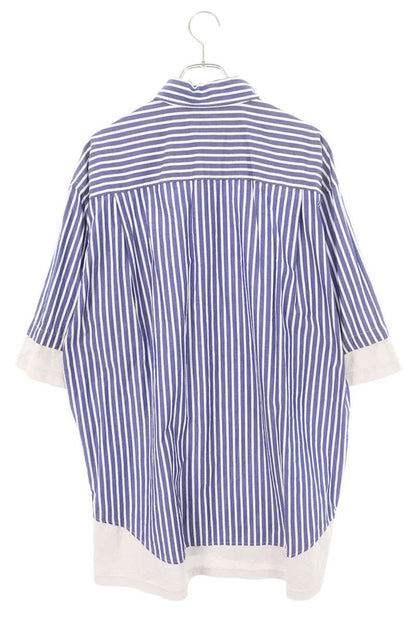 Balenciaga Logo Embroidered Striped T-Shirt Blue x White Size XS