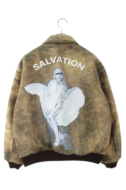 Saint Michael Vintage Print Leather Jacket Brown Size S