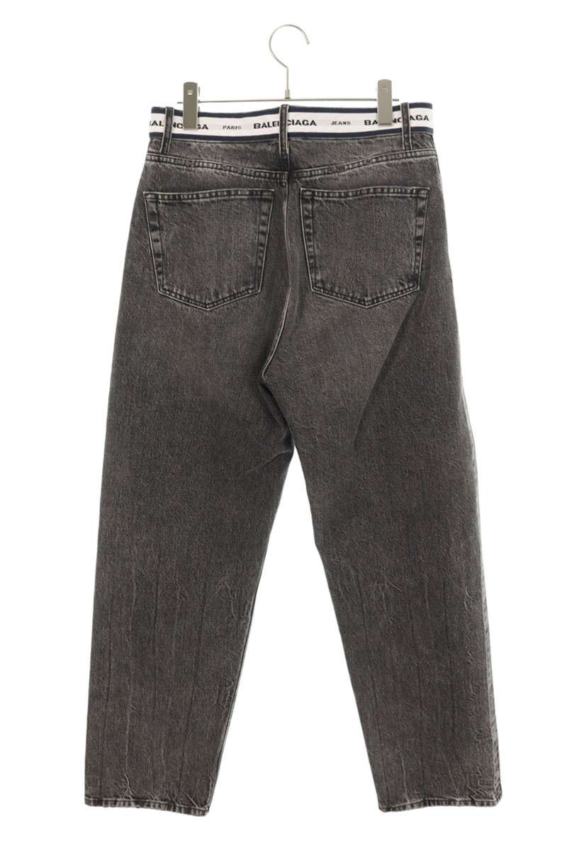 Balenciaga 21SS Waist Logo Well-Washed Denim Pants Gray Size XS