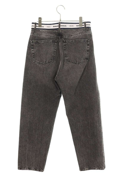 Balenciaga 21SS Waist Logo Well-Washed Denim Pants Gray Size XS