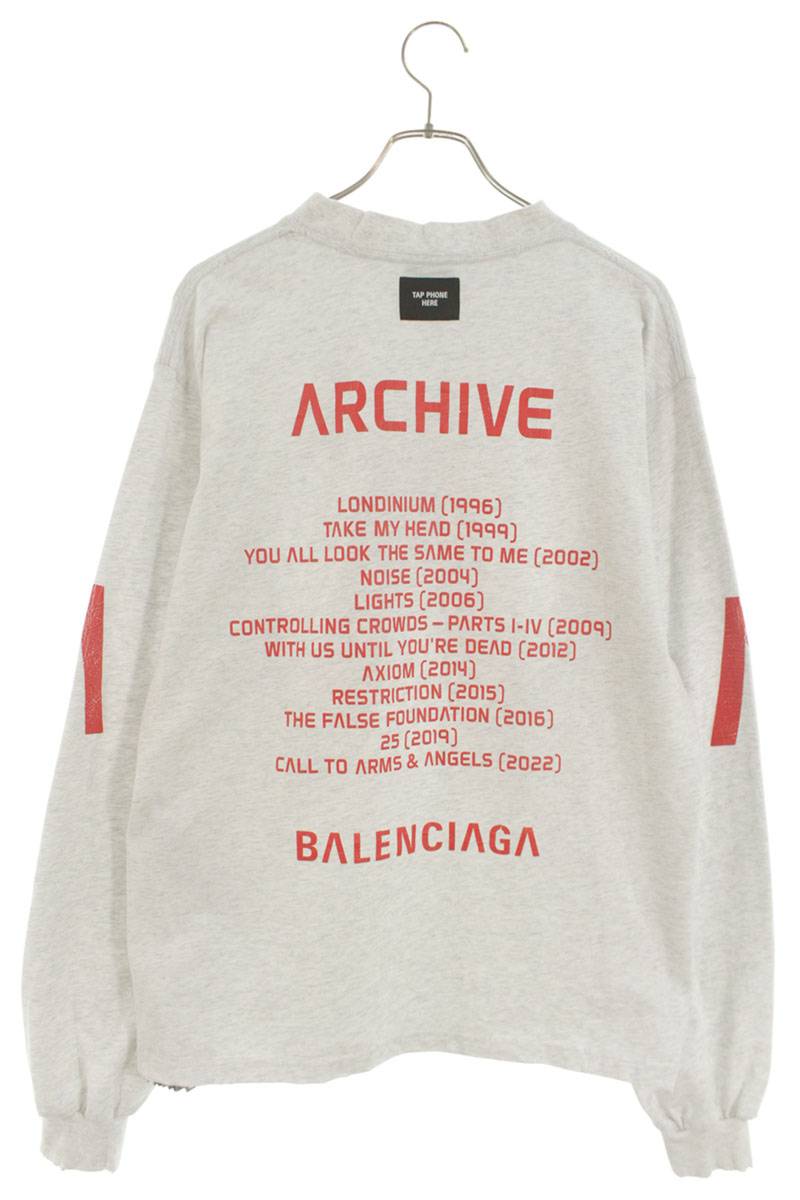 Balenciaga Connected Distressed Long Sleeve T-Shirt Gray x Red Size XS