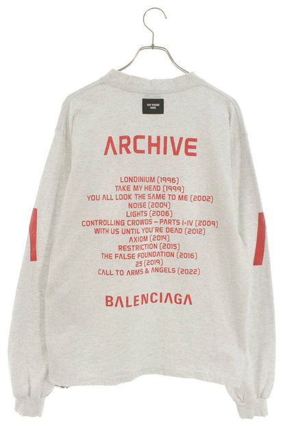 Balenciaga Connected Distressed Long Sleeve T-Shirt Gray x Red Size XS