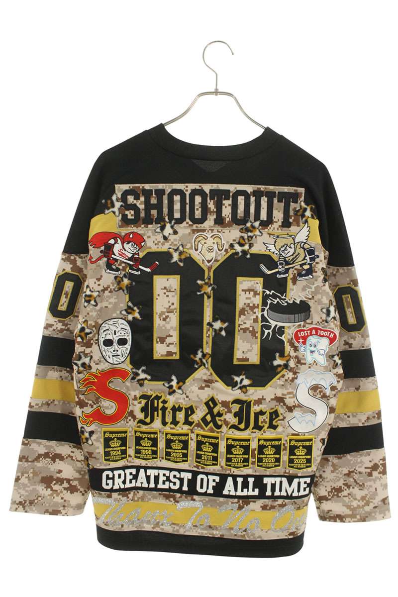 Supreme 25AW Fire & Ice Hockey Jersey Camo Long Sleeve T-Shirt Beige Size M