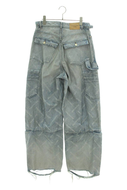 Balenciaga Logo All-Over Print Denim Pants Blue Size XS