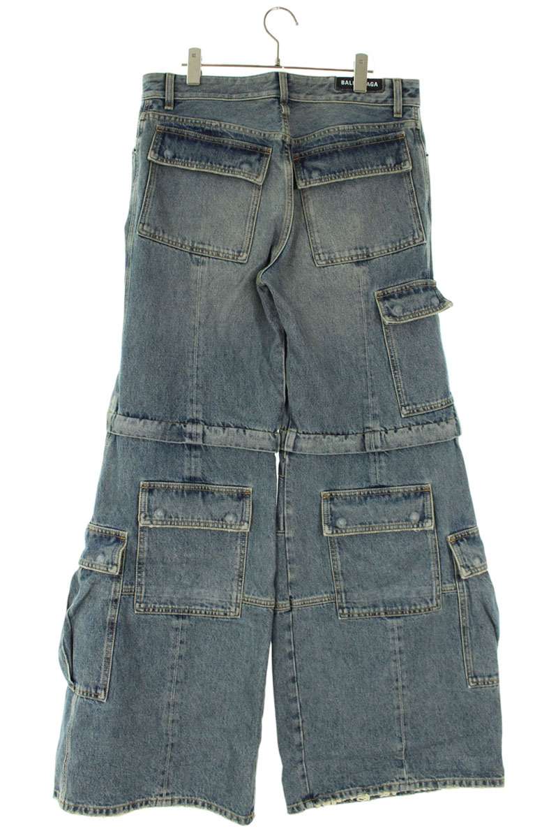 BALENCIAGA Flare Cargo Denim Pants Indigo Blue Size 30