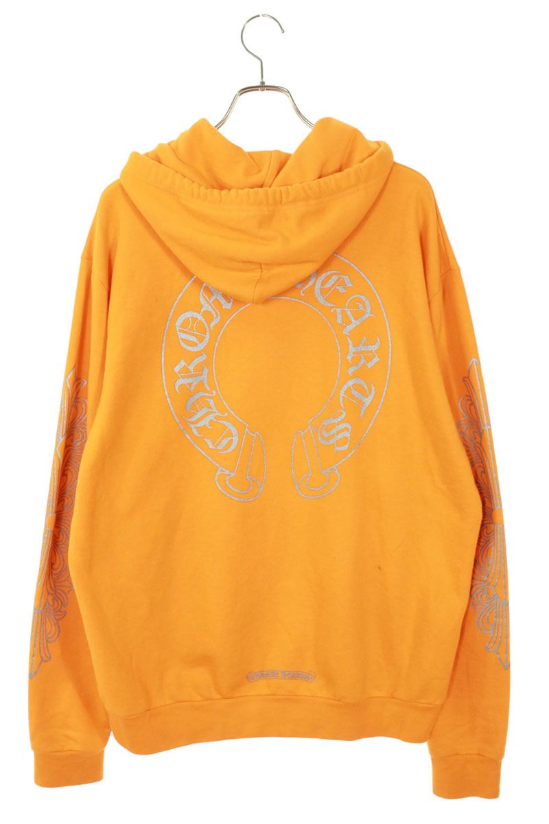 Chrome Hearts SWTSHRT PLVR Horseshoe Print Hoodie Orange x Silver Size M
