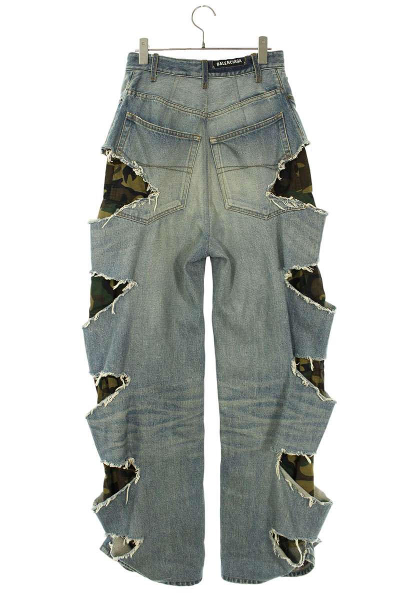 BALENCIAGA Camo Layered Distressed Denim Size 28