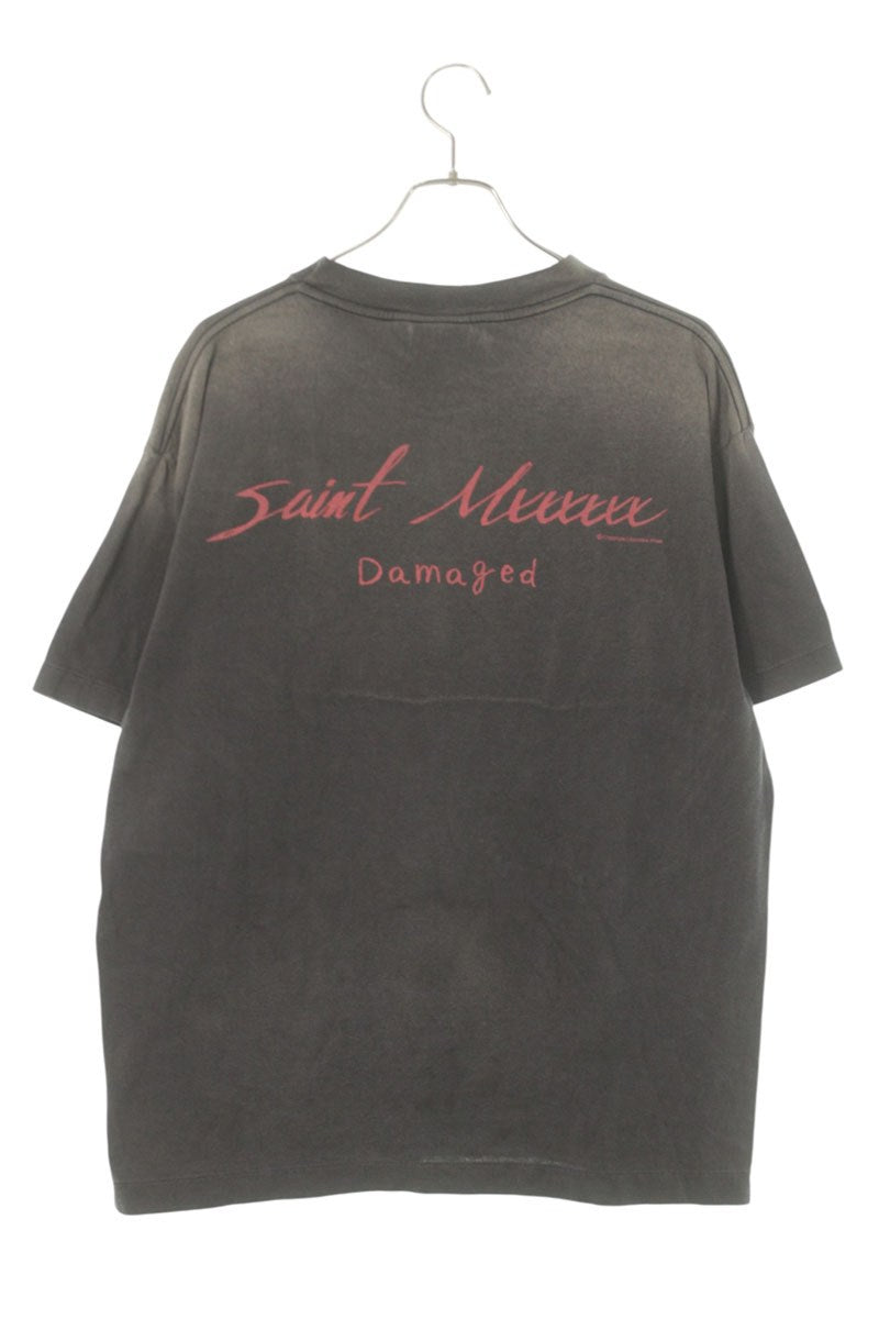 Saint Michael Front Print Distressed T-Shirt Black Size M