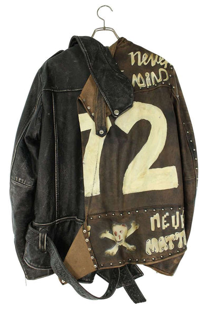 MIHARAYASUHIRO Leather Jacket Black x Brown Size 48