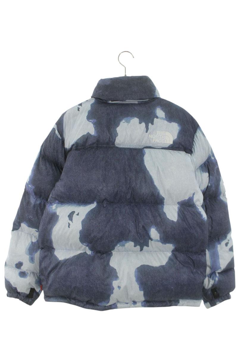 Supreme 21AW Bleached Denim Print Nuptse Jacket Blue x Black Size M
