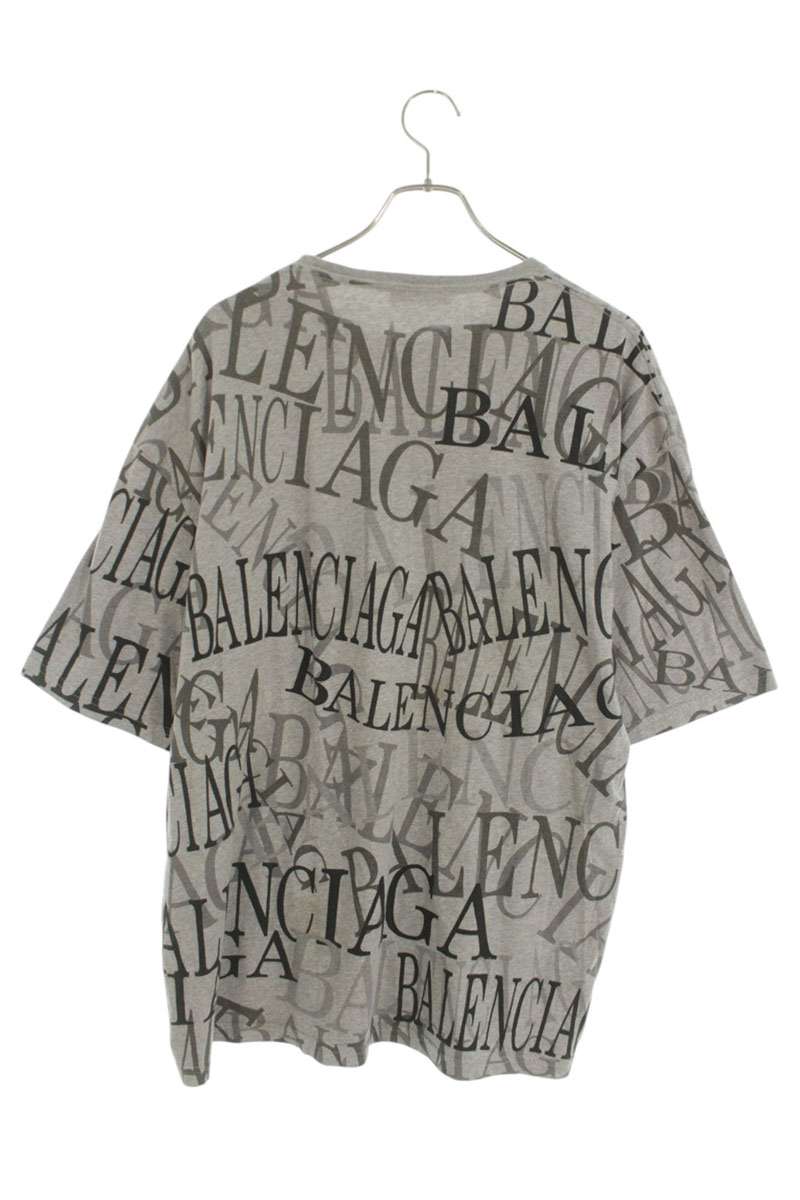 Balenciaga Logo Embroidered All-Over Print T-Shirt Gray x Black Size XL