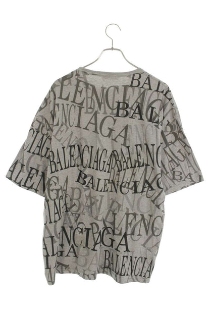 Balenciaga Logo Embroidered All-Over Print T-Shirt Gray x Black Size XL