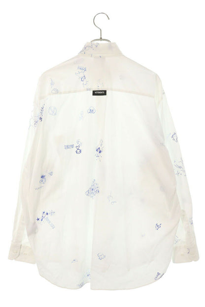Vetements Graphic All-Over Print Long Sleeve Shirt White x Blue Size S