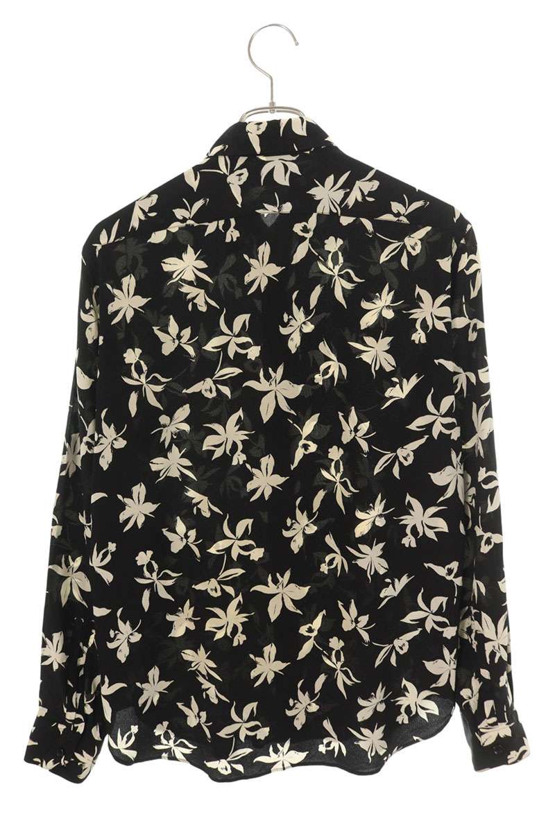 Saint Laurent Paris Silk Long Sleeve Shirt Black x White Size XS